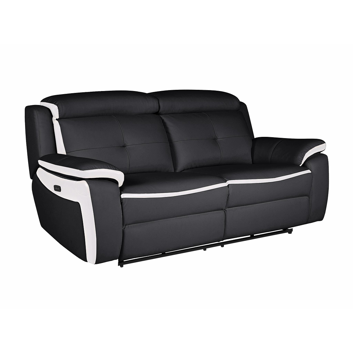 Sofá relax eléctrico de 3 plazas de piel ANGELIQUE - Negro/blanco 207 cm 3