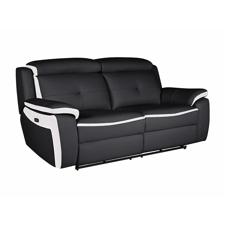 Sofá relax eléctrico de 3 plazas de piel ANGELIQUE - Negro/blanco 207 cm 3