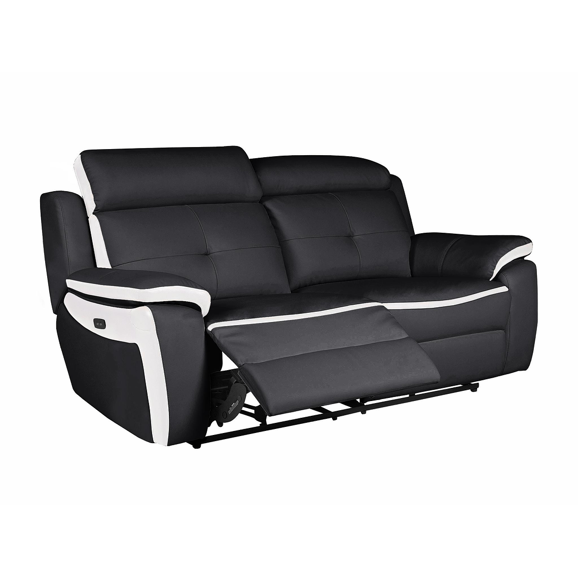 Sofá relax eléctrico de 3 plazas de piel ANGELIQUE - Negro/blanco 207 cm 4