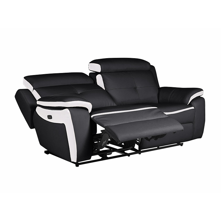 Sofá relax eléctrico de 3 plazas de piel ANGELIQUE - Negro/blanco 207 cm 5