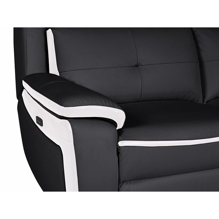 Sofá relax eléctrico de 3 plazas de piel ANGELIQUE - Negro/blanco 207 cm 6
