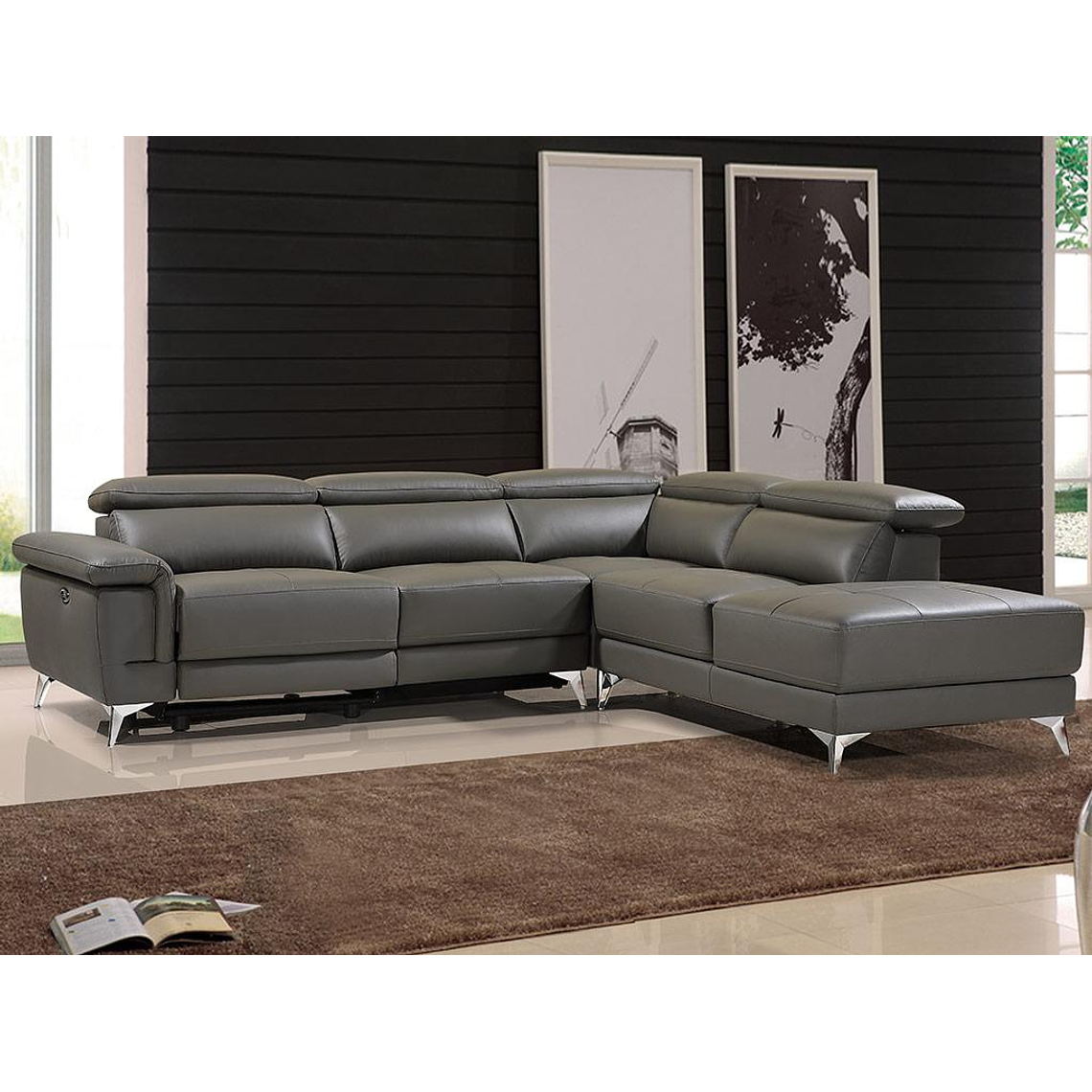 Sofá rinconera relax eléctrico de piel PASCALINE - Antracita - Ángulo derecho 277 cm 1