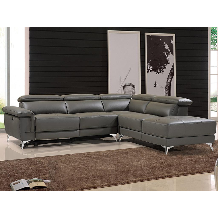 Sofá rinconera relax eléctrico de piel PASCALINE - Antracita - Ángulo derecho 277 cm 1