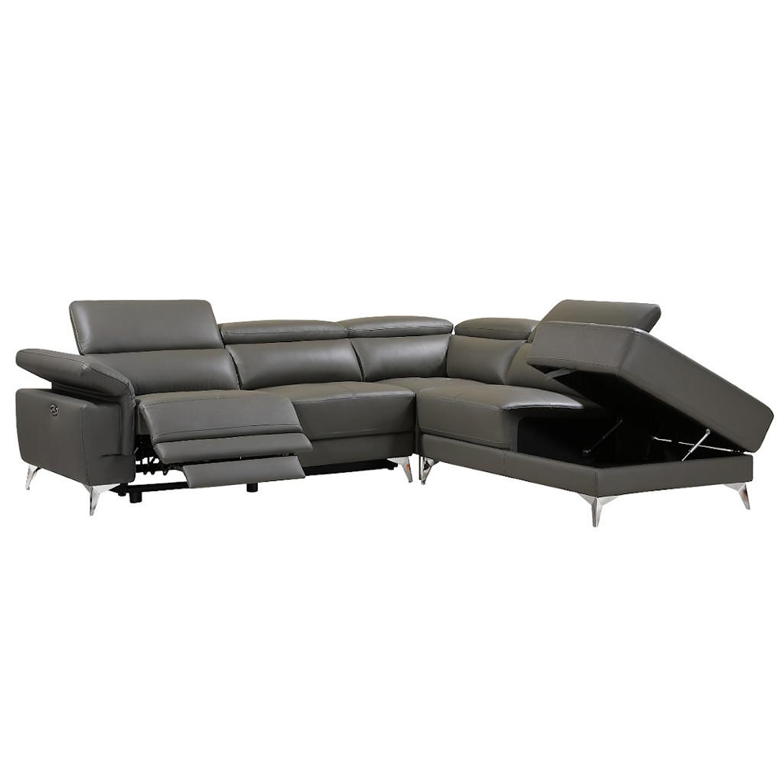 Sofá rinconera relax eléctrico de piel PASCALINE - Antracita - Ángulo derecho 277 cm 3