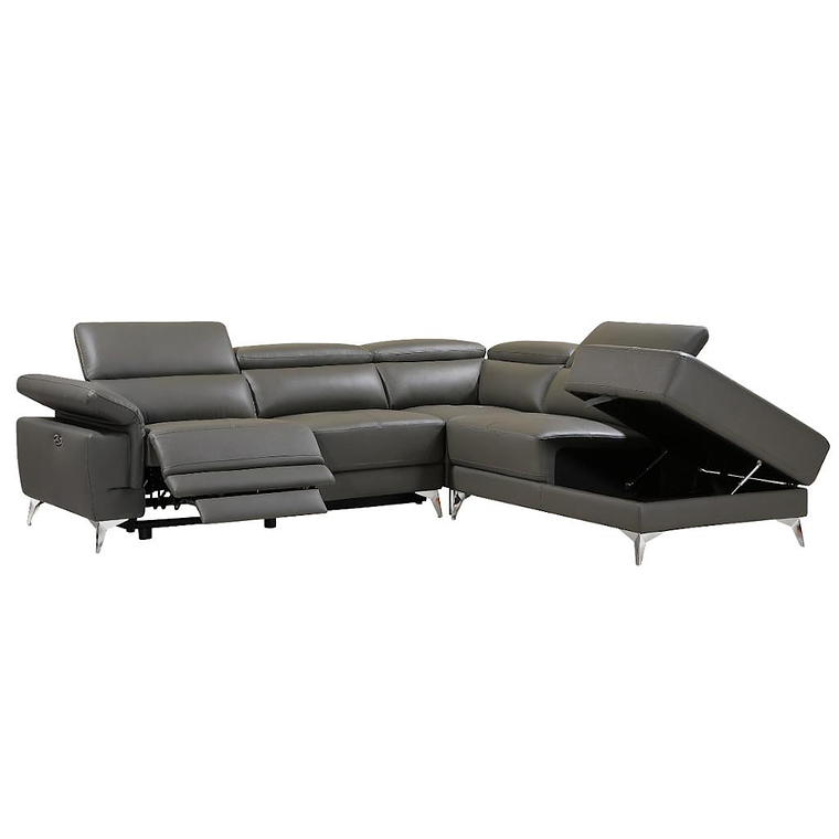 Sofá rinconera relax eléctrico de piel PASCALINE - Antracita - Ángulo derecho 277 cm 3