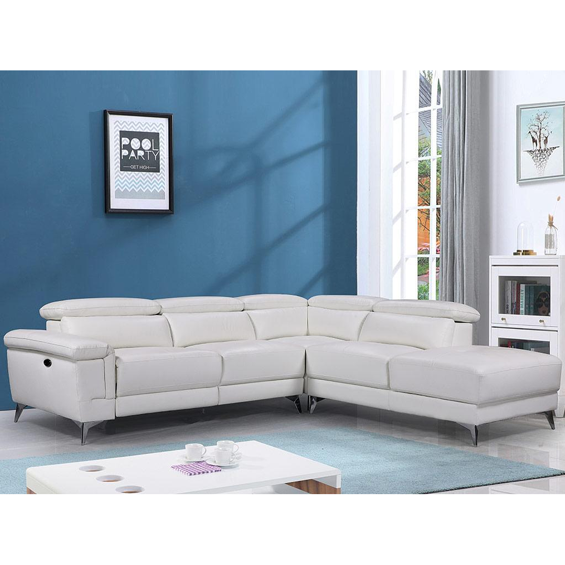 Sofá rinconera relax eléctrico de piel PASCALINE - Marfil - Ángulo derecho 277 cm 1