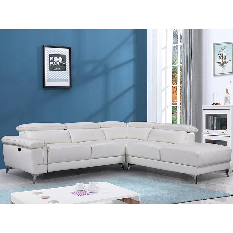 Sofá rinconera relax eléctrico de piel PASCALINE - Marfil - Ángulo derecho 277 cm 1