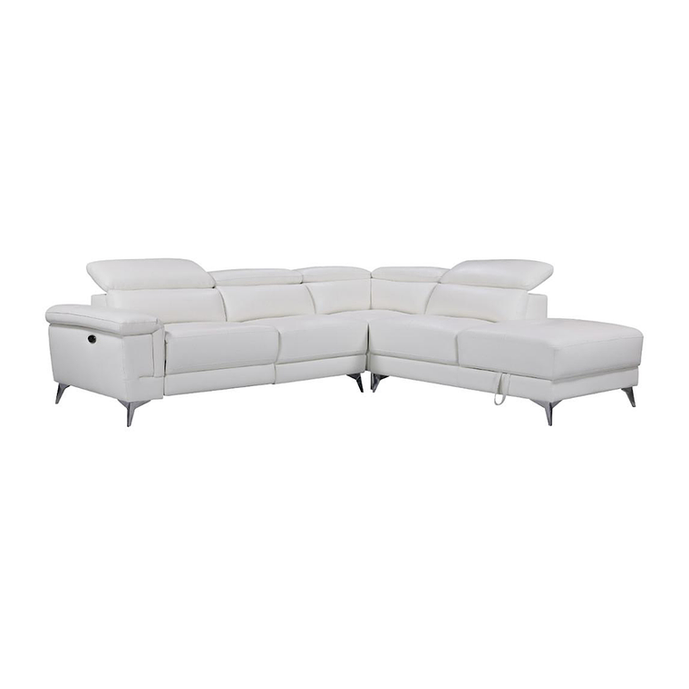 Sofá rinconera relax eléctrico de piel PASCALINE - Marfil - Ángulo derecho 277 cm 2