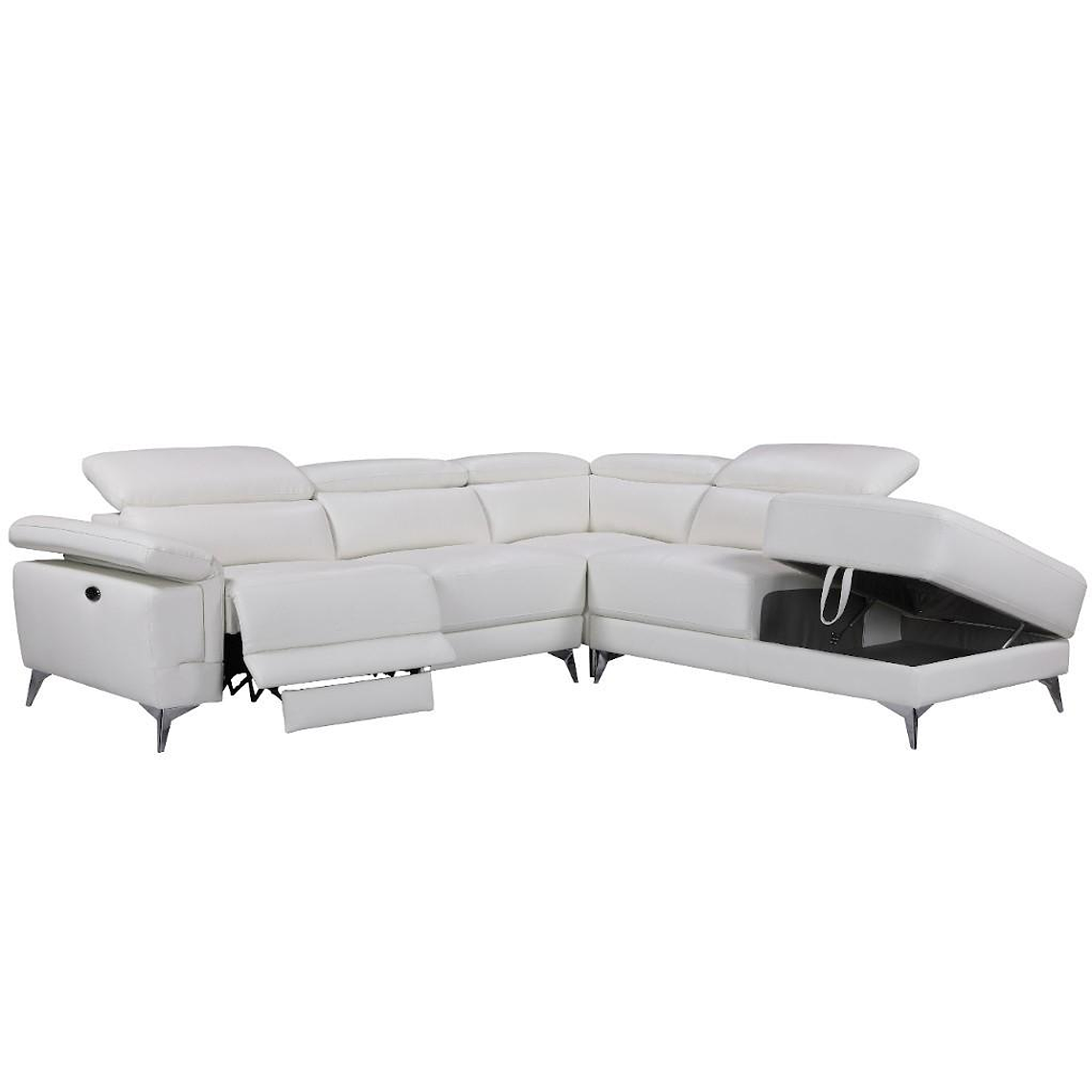 Sofá rinconera relax eléctrico de piel PASCALINE - Marfil - Ángulo derecho 277 cm 3