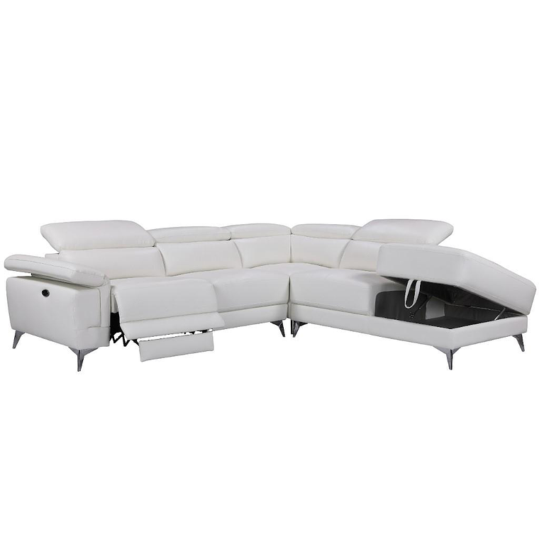 Sofá rinconera relax eléctrico de piel PASCALINE - Marfil - Ángulo derecho 277 cm 3