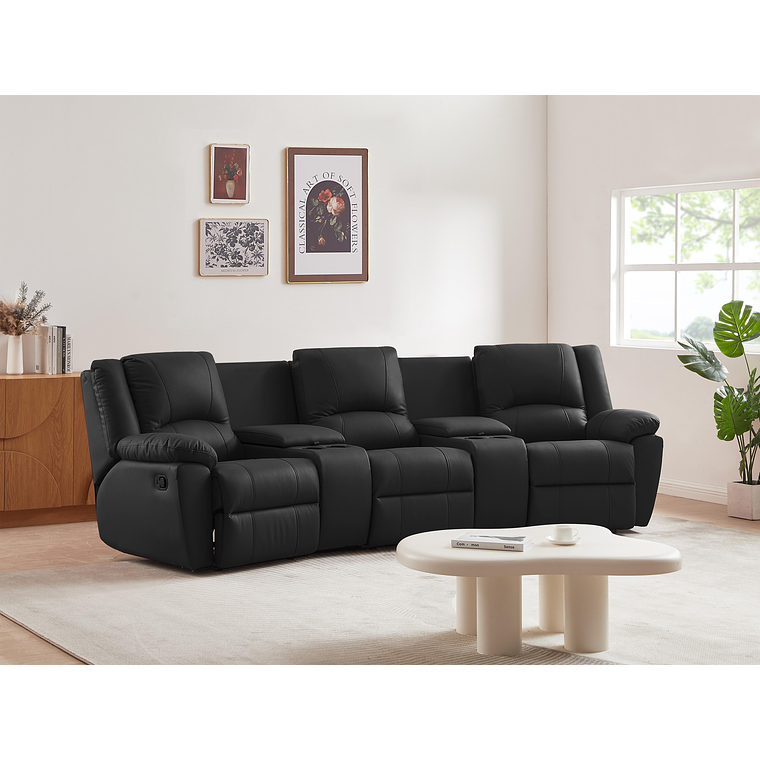 Sofá relax 3 plazas de piel AROMA - Negro 308 cm 2