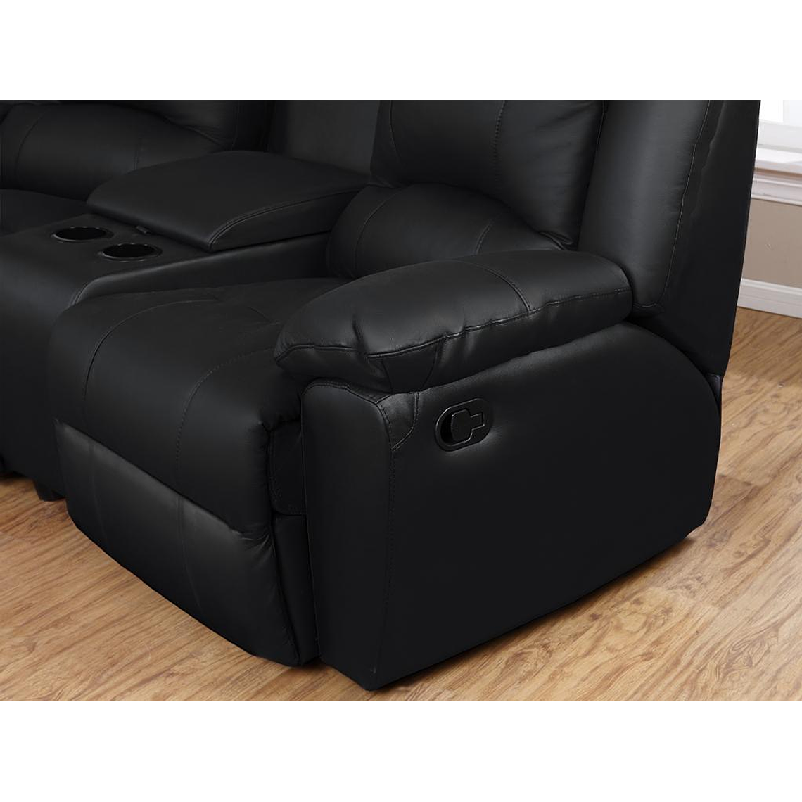 Sofá relax 3 plazas de piel AROMA - Negro 308 cm 5