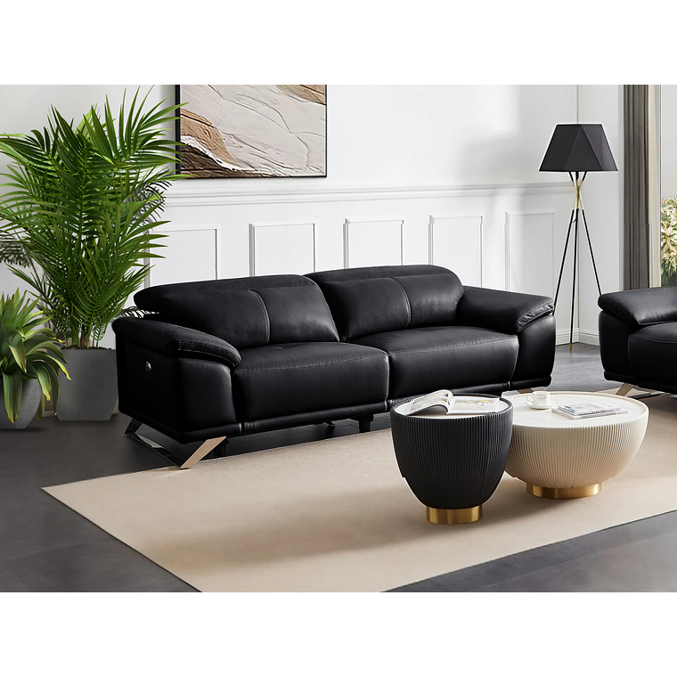Sofá de 3 plazas relax eléctrico de piel de becerro negro AZIDEE II 220 cm 1