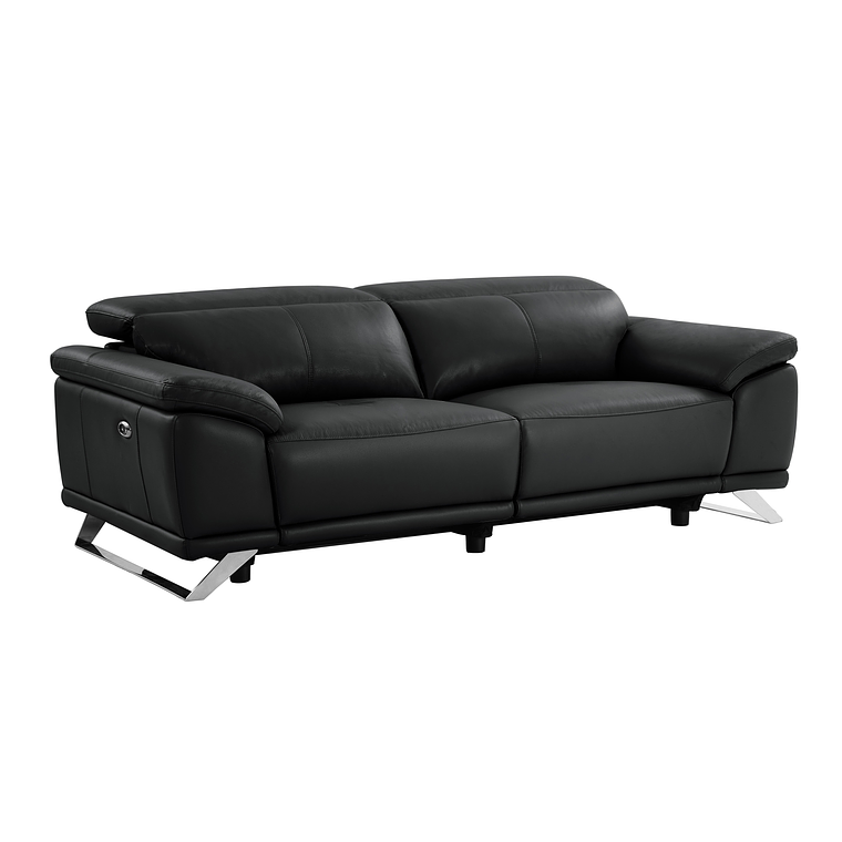 Sofá de 3 plazas relax eléctrico de piel de becerro negro AZIDEE II 220 cm 2