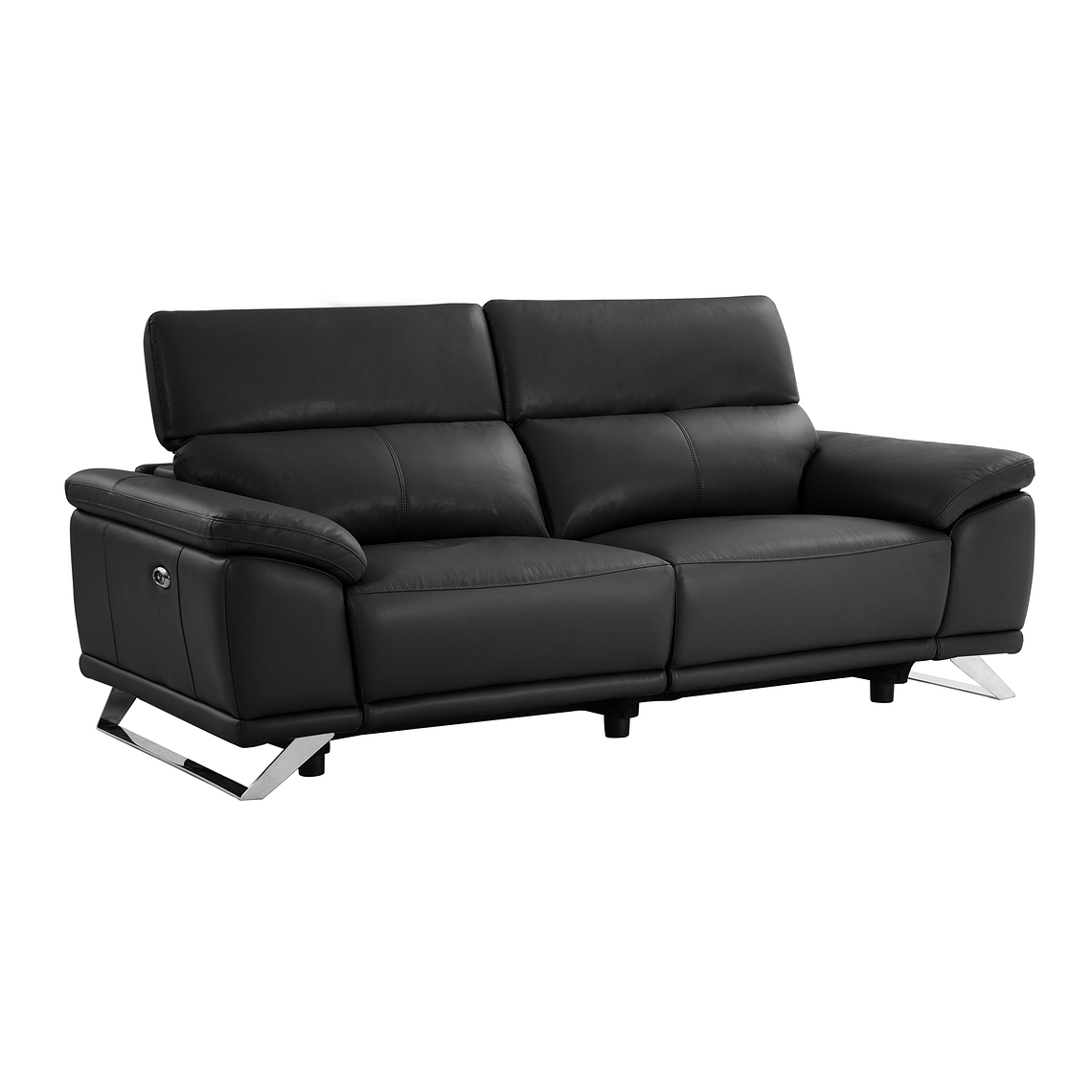 Sofá de 3 plazas relax eléctrico de piel de becerro negro AZIDEE II 220 cm 4