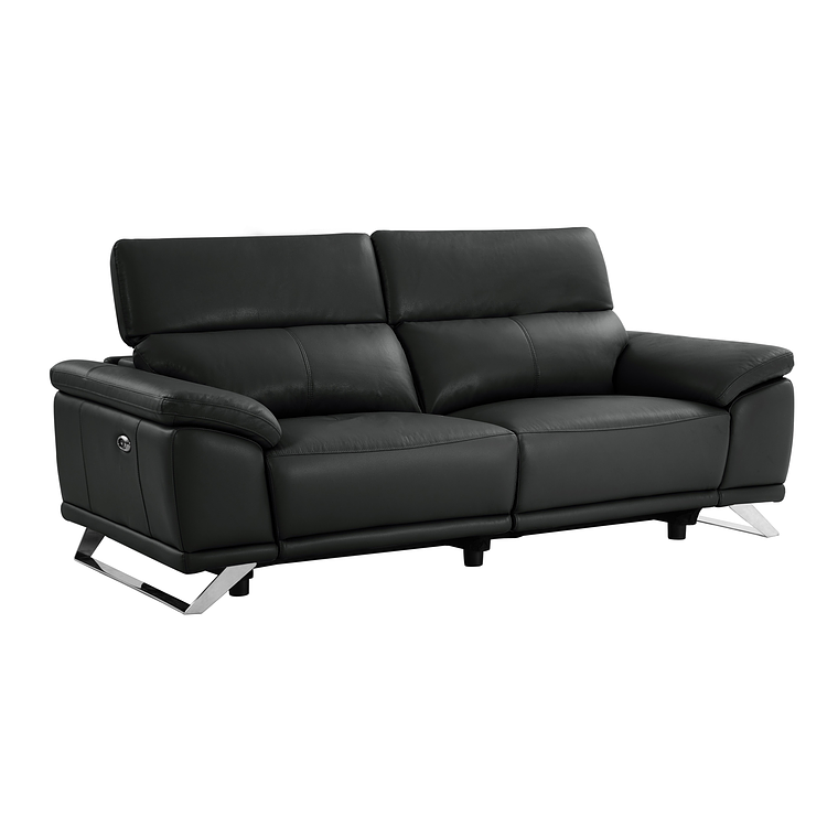 Sofá de 3 plazas relax eléctrico de piel de becerro negro AZIDEE II 220 cm 5
