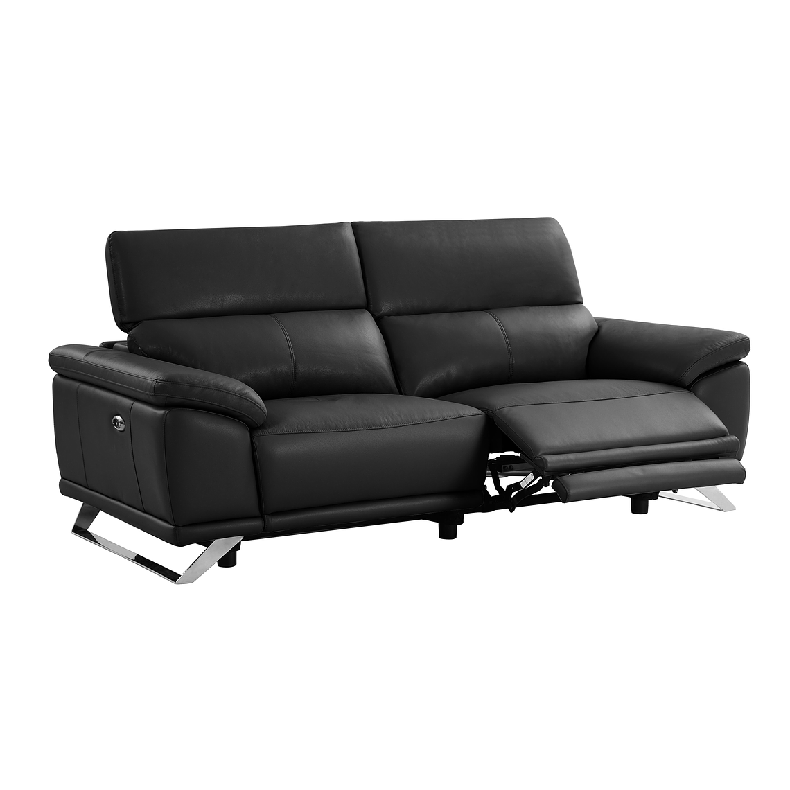 Sofá de 3 plazas relax eléctrico de piel de becerro negro AZIDEE II 220 cm 6