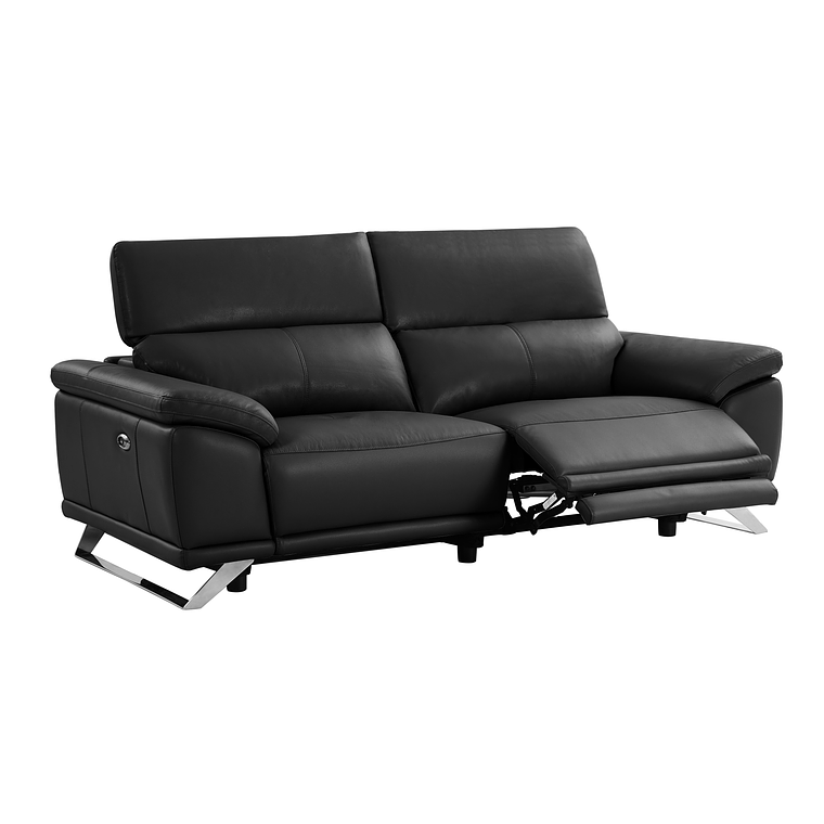 Sofá de 3 plazas relax eléctrico de piel de becerro negro AZIDEE II 220 cm 6