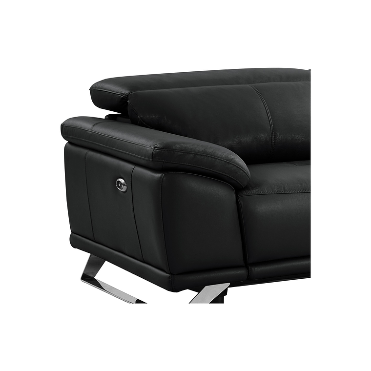 Sofá de 3 plazas relax eléctrico de piel de becerro negro AZIDEE II 220 cm 10