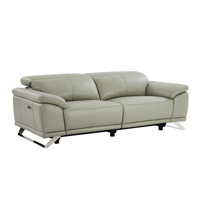 Sofá de 3 plazas relax eléctrico de piel de becerro gris claro AZIDEE II 220 cm 1