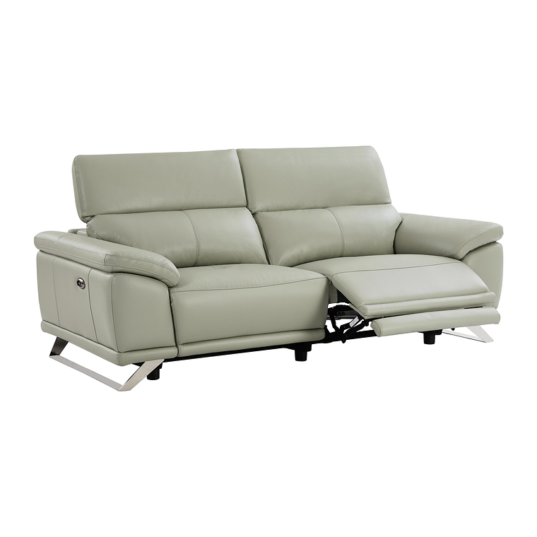 Sofá de 3 plazas relax eléctrico de piel de becerro gris claro AZIDEE II 220 cm 5