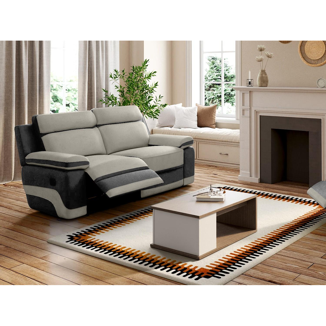 Sofá 3 plazas relax de microfibra TALCA - Antracita y gris claro 199 cm 1