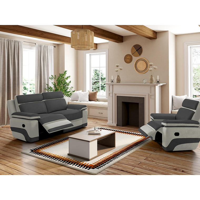 Sofá 3 plazas relax de microfibra TALCA - gris claro y antracita 199 cm 1