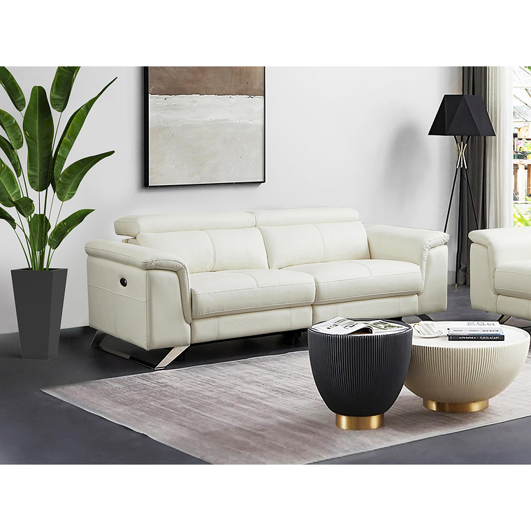 Sofá de 3 plazas relax eléctrico de piel de becerro blanco BREYT II 220 cm 1