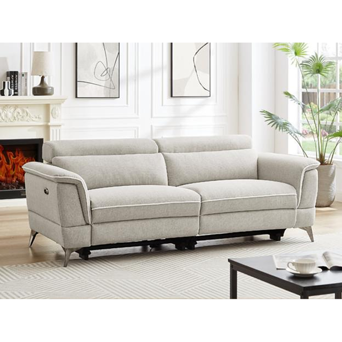 Sofá de 3 plazas relax eléctrico de tela beige MACARI 216 cm 1