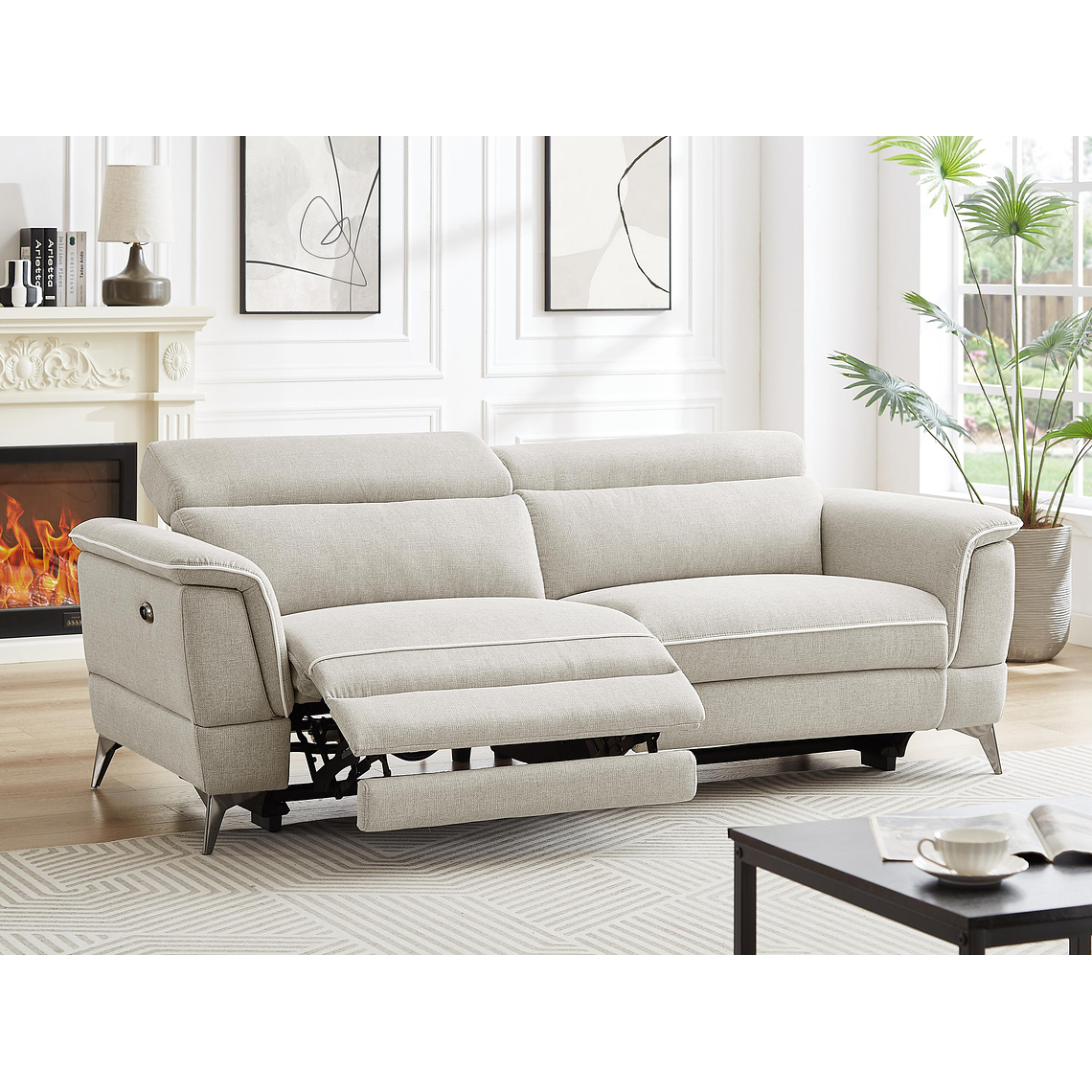 Sofá de 3 plazas relax eléctrico de tela beige MACARI 216 cm 11