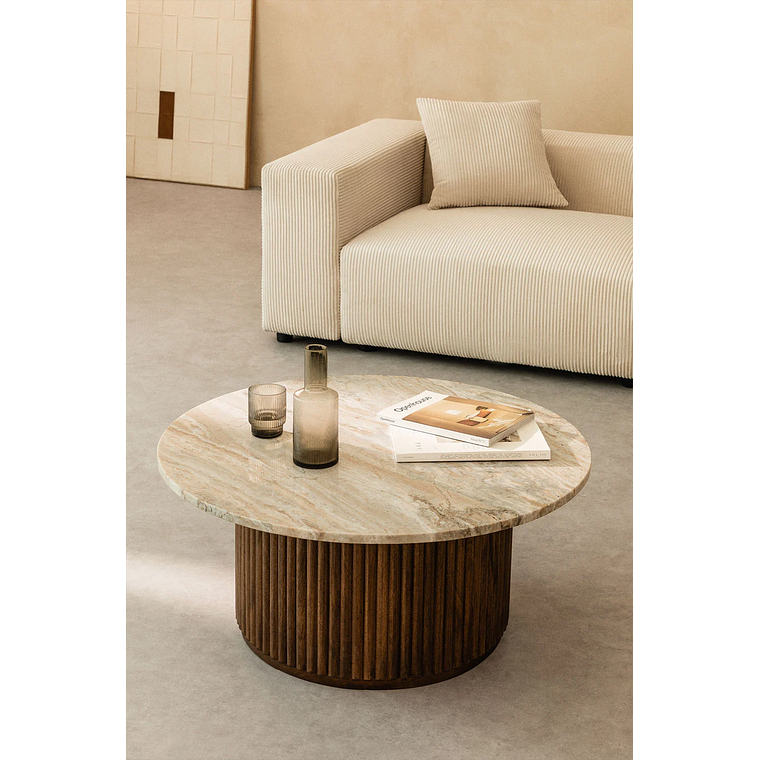 Mesa de Centro Redonda en Mármol y Madera de Mango Giselda 90 cm 1