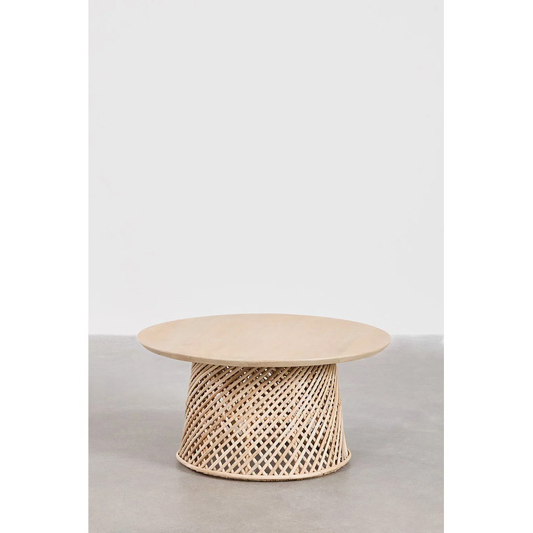 Mesa de Centro Redonda en Madera de Mango y Ratán (Ø80 cm) Suzane 2