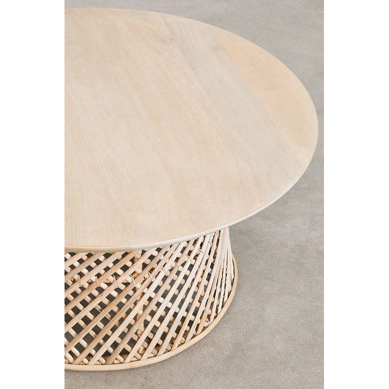 Mesa de Centro Redonda en Madera de Mango y Ratán (Ø80 cm) Suzane 3