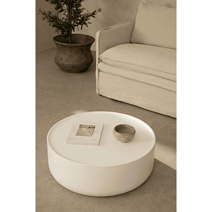 Mesa de centro redonda en cemento blanco brillante (Ø80 cm) Darwys