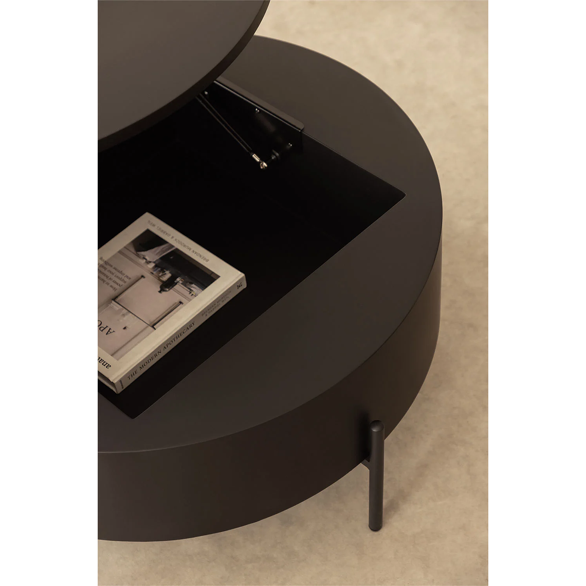 Mesa de centro redonda elevable en madera y acero negro (Ø80 cm) Tainara 2