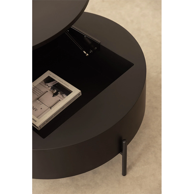 Mesa de centro redonda elevable en madera y acero negro (Ø80 cm) Tainara 2