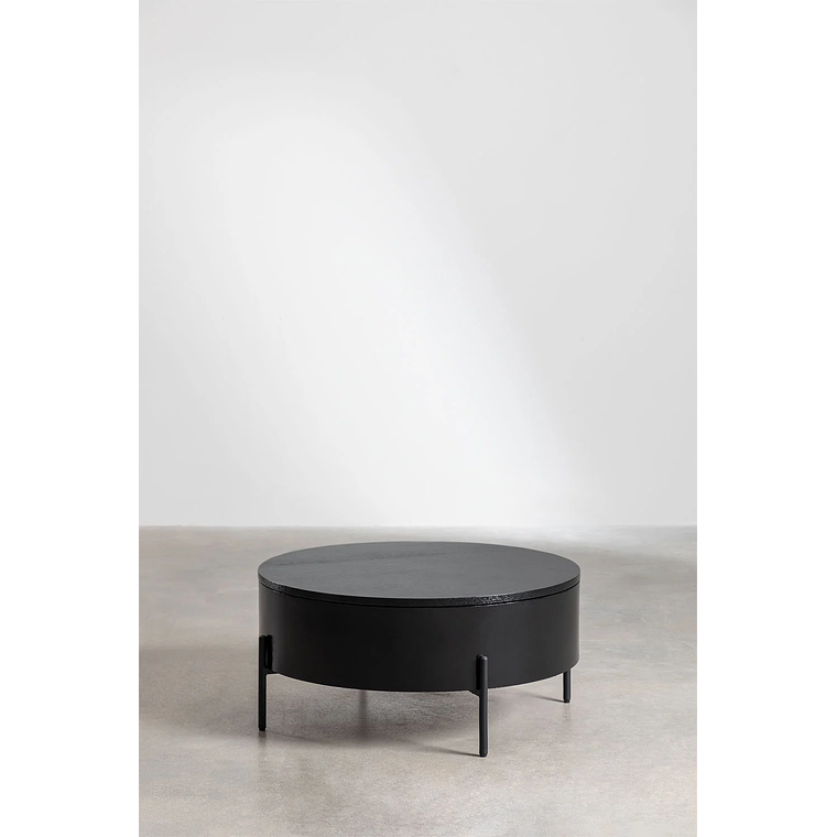 Mesa de centro redonda elevable en madera y acero negro (Ø80 cm) Tainara 3
