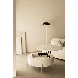 Mesa de centro redonda elevable en madera y acero blanco (Ø80 cm) Tainara