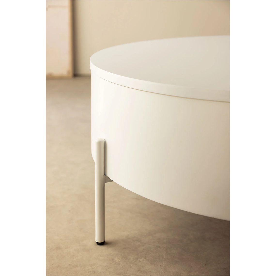 Mesa de centro redonda elevable en madera y acero blanco (Ø80 cm) Tainara 3