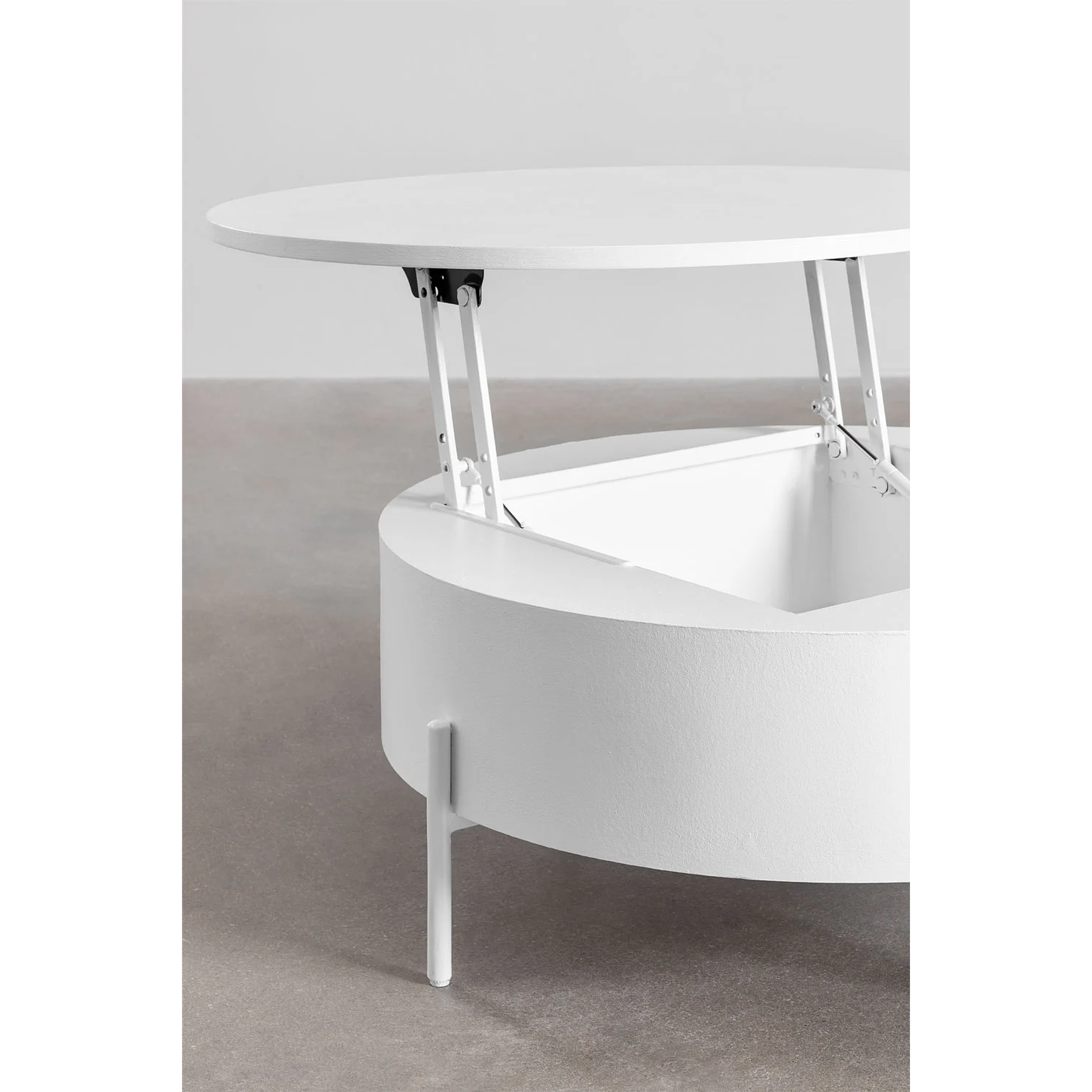 Mesa de centro redonda elevable en madera y acero blanco (Ø80 cm) Tainara