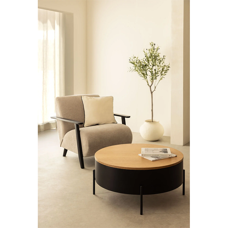 Mesa de centro redonda elevable en madera negro, marrón madera roble (Ø80 cm) Tainara 1