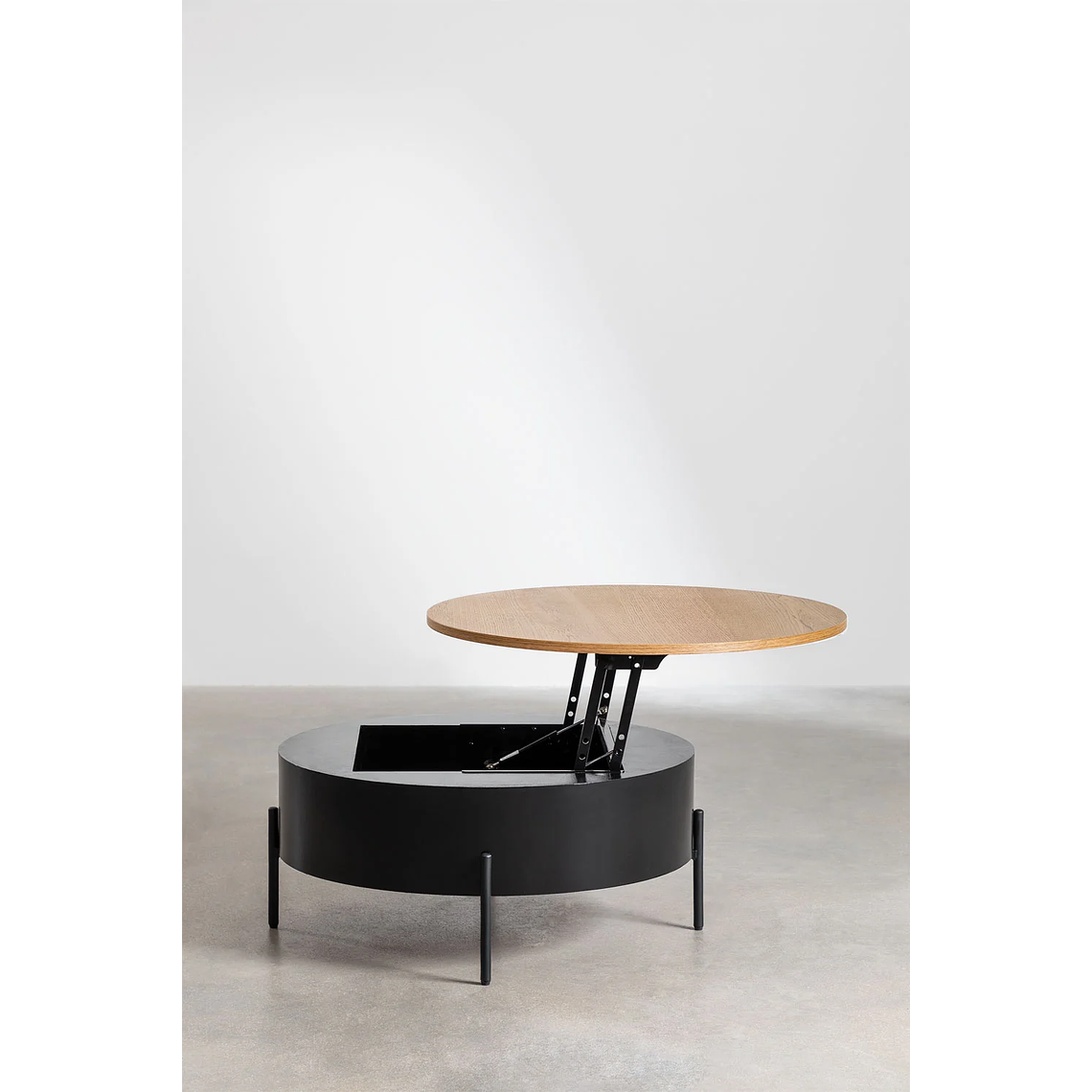 Mesa de centro redonda elevable en madera negro, marrón madera roble (Ø80 cm) Tainara 4