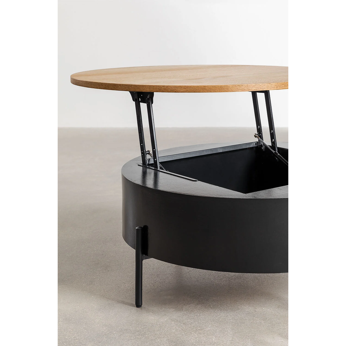 Mesa de centro redonda elevable en madera negro, marrón madera roble (Ø80 cm) Tainara 5