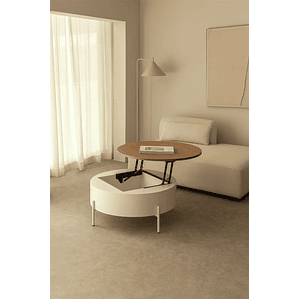 Mesa de centro redonda elevable en madera blanco, marrón madera roble (Ø80 cm) Tainara