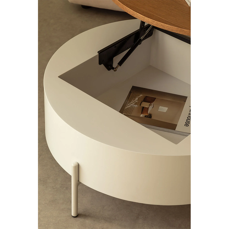 Mesa de centro redonda elevable en madera blanco, marrón madera roble (Ø80 cm) Tainara 4