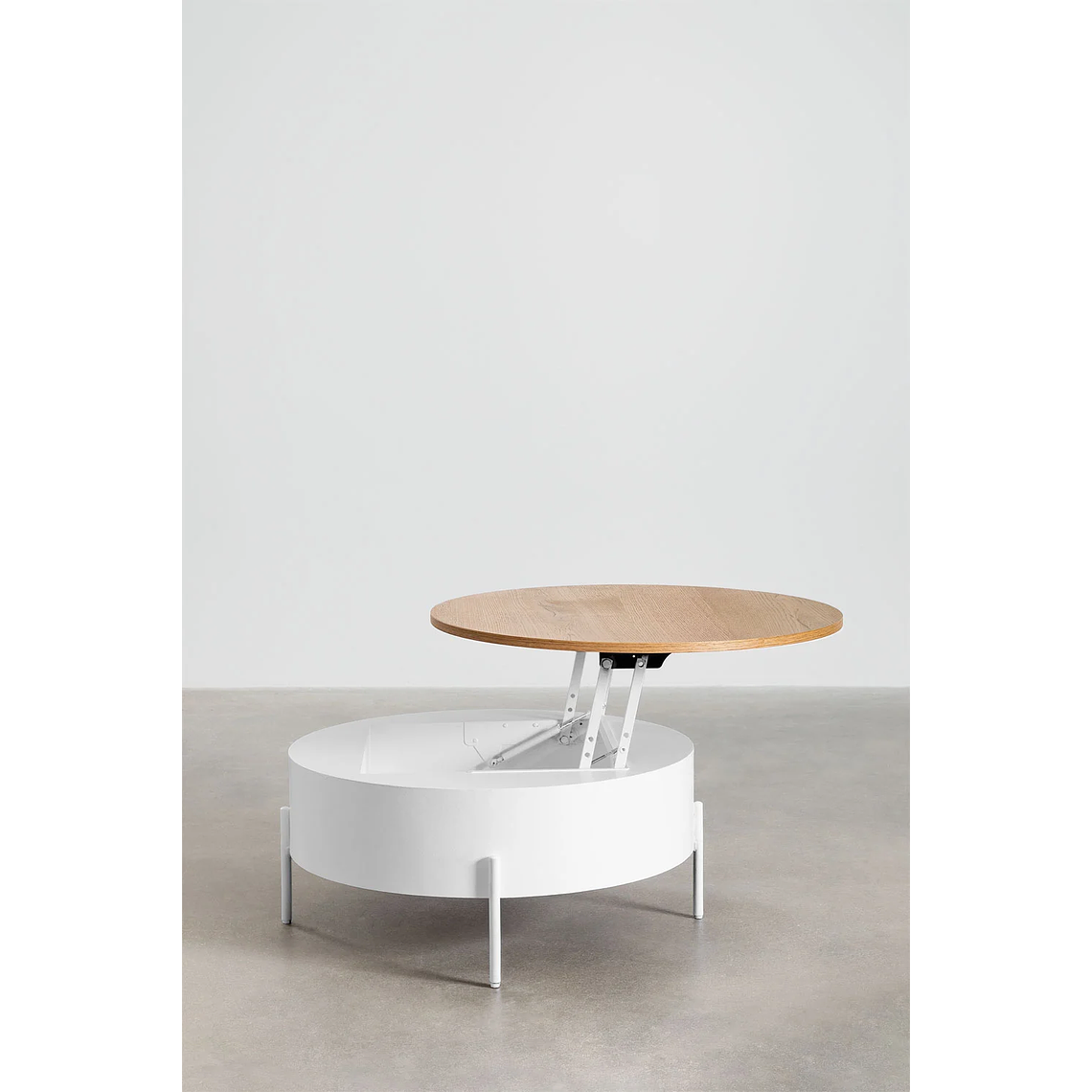 Mesa de centro redonda elevable en madera blanco, marrón madera roble (Ø80 cm) Tainara 6