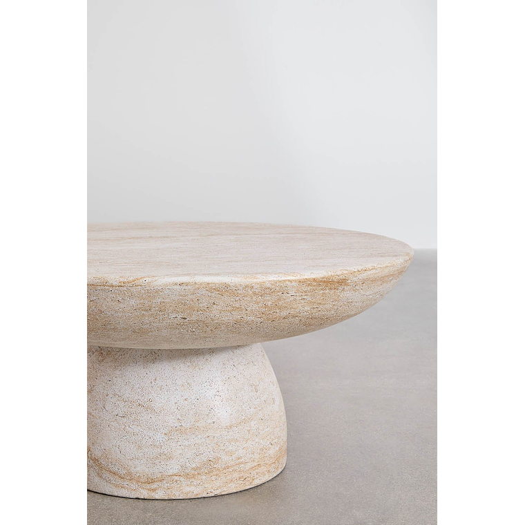 Mesa de centro redonda en cemento look travertino (Ø70 cm) Ribeseya 3