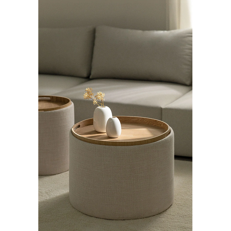 Mesa de Centro Redonda en Lino con Bandeja y Almacenaje Berkeleni beige 56 cm 1