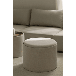 Mesa de Centro Redonda en Lino con Bandeja y Almacenaje Berkeleni beige 56 cm