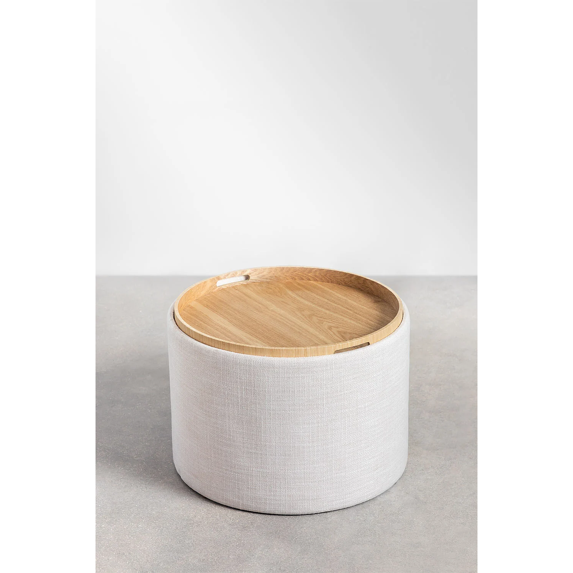 Mesa de Centro Redonda en Lino con Bandeja y Almacenaje Berkeleni beige 56 cm 3